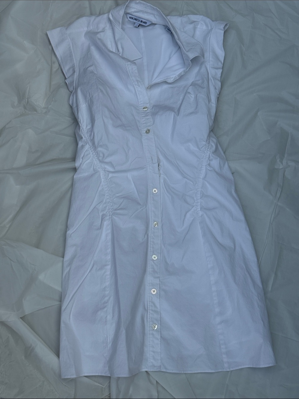 Veronica Beard White Cap-Sleeve Button-Front Dress